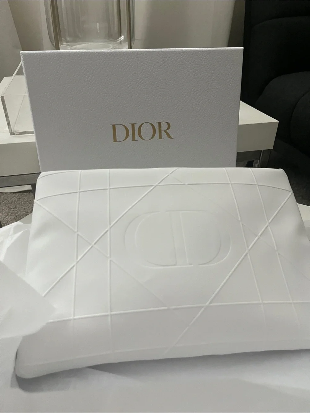 Dior White Quilted Embossed CD Clutch Pouch